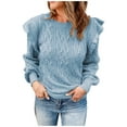 thumbnail image 1 of Amidoa Long Sleeve Women Sweater Light Blue Cable Knit Ruffle Elegant Workout Solid Sweaters Womens Cardigans L, 1 of 6