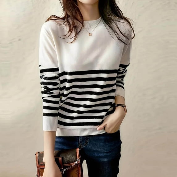 Amidoa Long Sleeve Women's Sweaters White Workout Striped Lightweight Fall Sweaters Womens Cardigan Sweaters XL