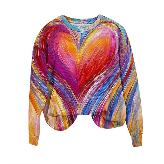 Amidoa Long Sleeve Women's Tops Going out Colorful Red Valentines Sweatshirts Heart Cute T-Shirt Sweatshirt Women S