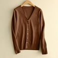 thumbnail image 1 of Amidoa Long Sleeve Womens Sweater Bronze Button up Cardigan V-Neck Light Solid Cardigans Womens Sweaters Cardigan XL, 1 of 8