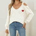 thumbnail image 1 of Amidoa Off the Shoulder Women Sweater V-Neck White Long Sleeve Lightweight Heart Knit Sweaters Cardigans for Women S, 1 of 4
