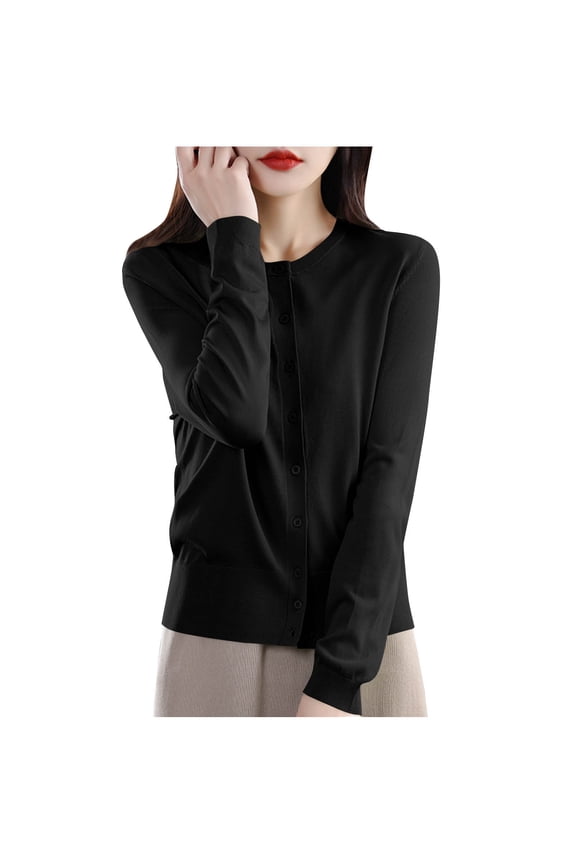 Open Front Women's Coats Knit Lightweight Fall Black Cardigan Long Sleeve Button up Sweater Womens Jacket XXL