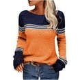 thumbnail image 1 of Amidoa Orange Sweater Tops for Women Long Sleeve Striped Lightweight Pullover Colorblock Sweaters for Women XXL, 1 of 5