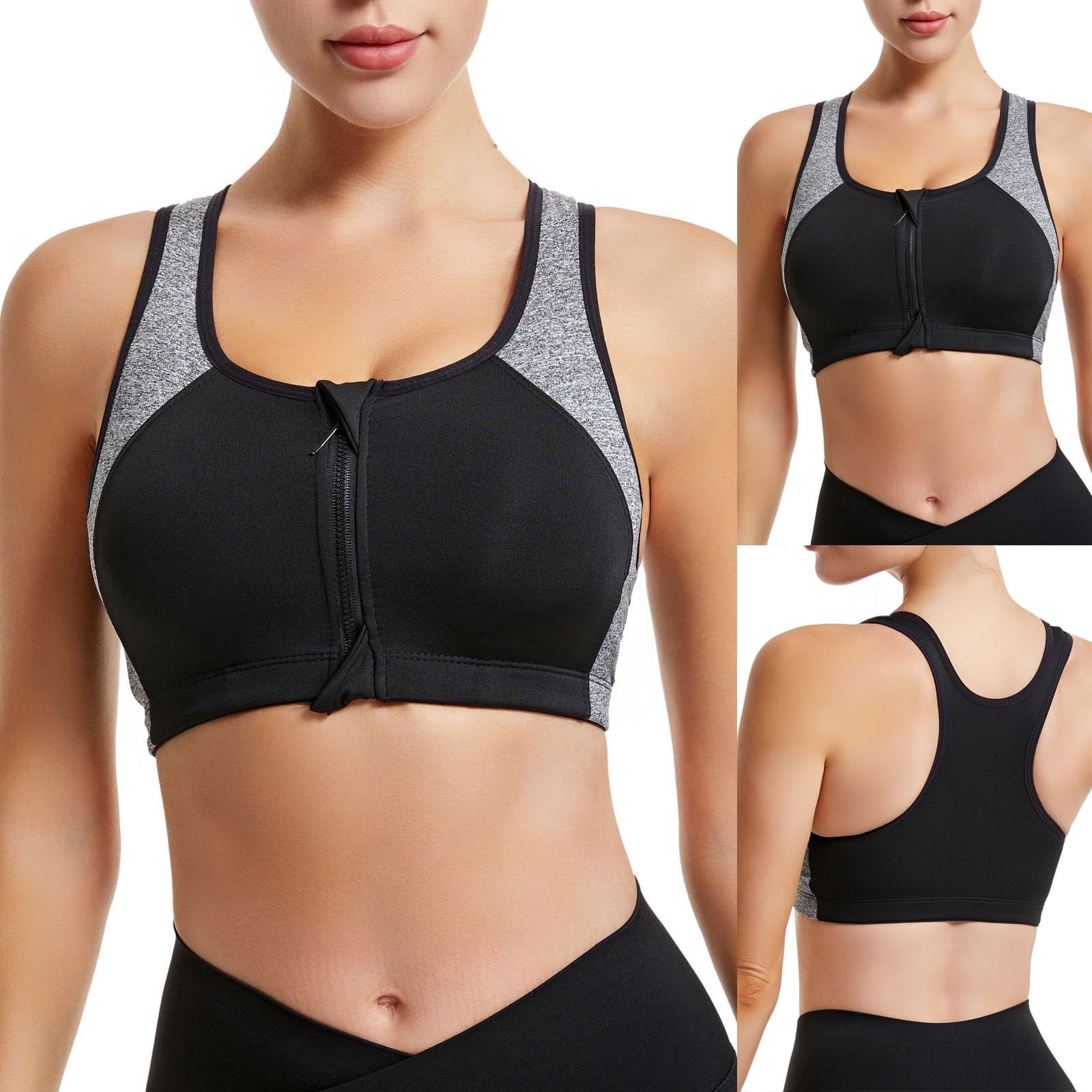 Amidoa Padded Brasiers Women Front Zipper Colorblock FullFigure Sport