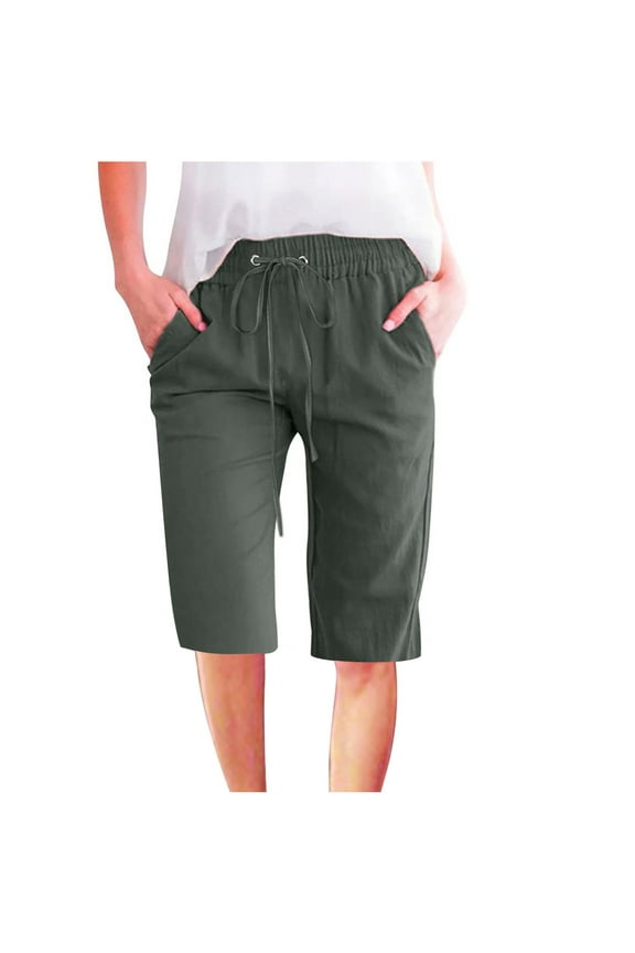 Pants Women Elastic Waist Cotton Blend Drawstring Capris Yoga Pants for Women