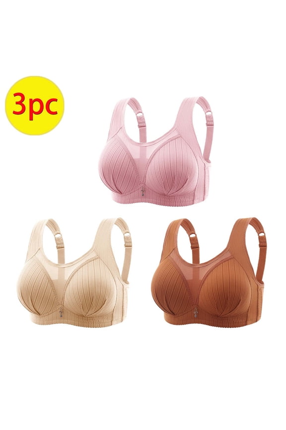 Pink Womens Bras Heavy Breast Wireless Full Coverage 3 Pcs Solid Brasiers Bralettes for Women XL