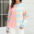 thumbnail image 1 of Amidoa Pink Womens Sweater Fall Long Sleeve Striped Loose Lightweight Crew Neck Sweaters Cardigans for Women M, 1 of 6