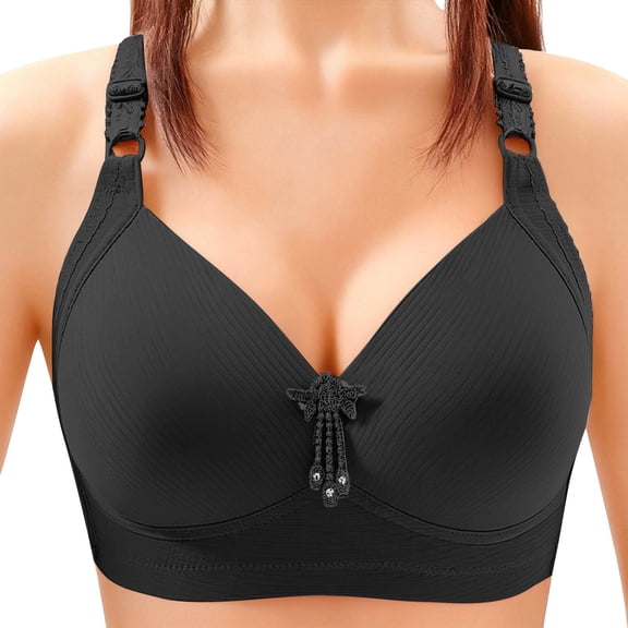 Amidoa Plus Size Bras for Older Women No Underwire Black Push up Full Coverage Large Bust Comfortable Bra XXL