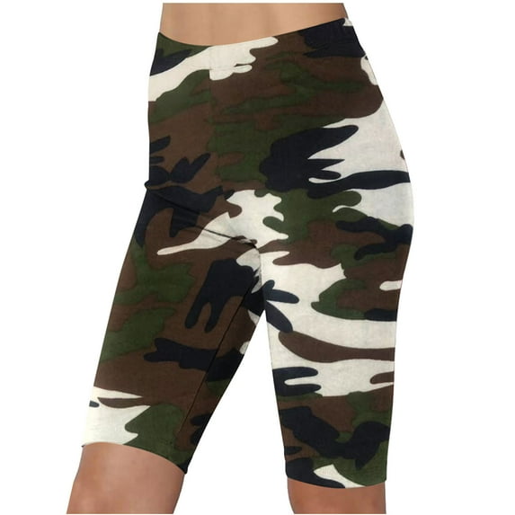 Amidoa Plus Size Pants for Women High Rise Camouflage Pull on Biker Shorts Workout Pants for Women