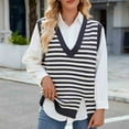 thumbnail image 1 of Amidoa Plus Size Women's Sweaters Gray V-Neck Sleeveless Side Split Striped Cozy Sweater Vests Women's Sweaters S, 1 of 8