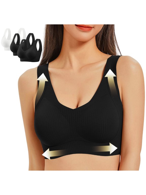 Plus Size Womens Bra T Shirt Sports Seamless White Large Bust 3 Pack High Impact Everyday Wear XXXXL