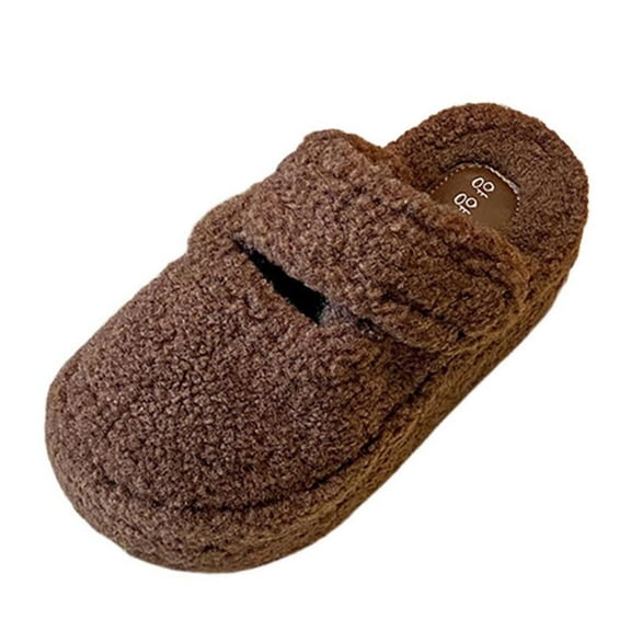 Amidoa Plush Womens Slippers Chunky Bronze Outdoor Comfortable Dress Soft Cute Shoes Clogs Women 40