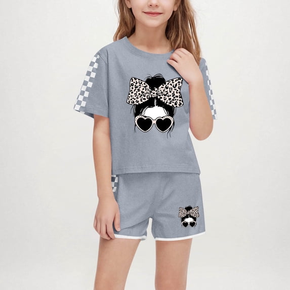Amidoa Solid Color Girls Summer Outfits Cute Strap and Summer Kids Casual Short Clothing Set Gray Size 5T