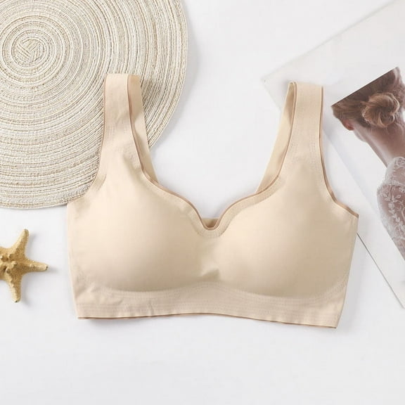 Amidoa Pullover Bras for Older Women Wire-Free Yellow T-Shirt Colorblock Bandeau Women's Lingerie L