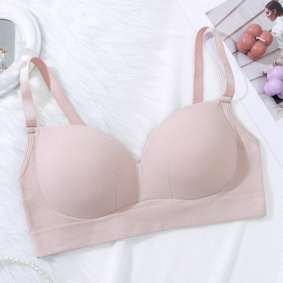 Amidoa Pullover Womens Bras Wire-Free Pink T-Shirt Solid Push-up Bandeau Lingerie for Women Free Size