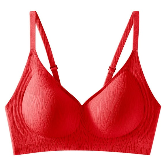Amidoa Push-up Bras for Older Women High Support Wire-Free Red Solid Bra Brasieres for Womens L