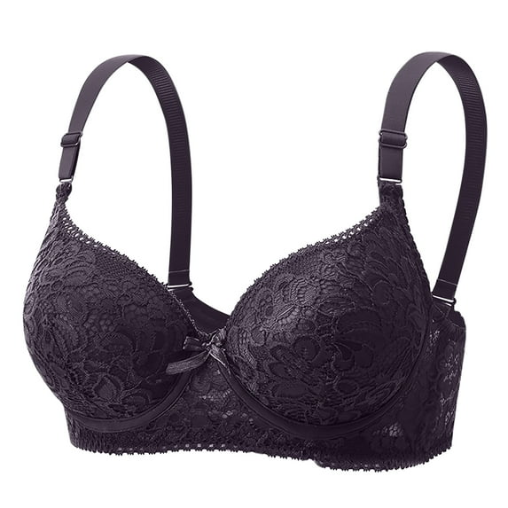 Amidoa Push-up Bras for Older Women Lace Purple Underwire Embroidered Bra Bralettes for Women M