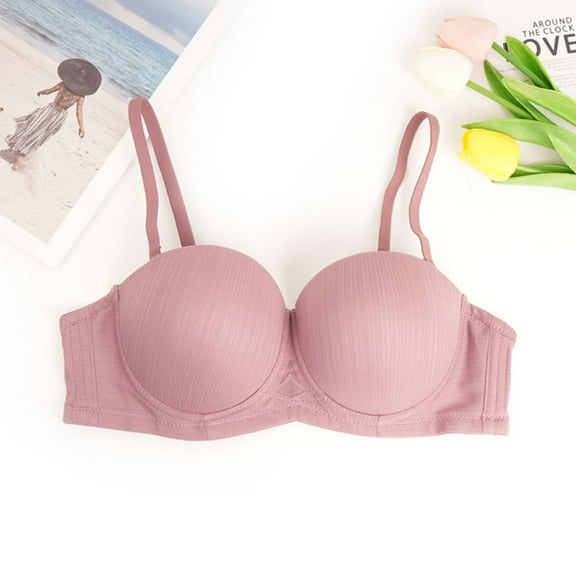 Amidoa Push-up Bras for Older Women Underwire Pink Demi-Cup Solid Bras Lingerie for Women M