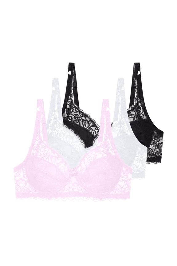 Push up Womens Bras Lace Underwire Supportive Pink Cutout 3 Pack Bras Women Bra 80B