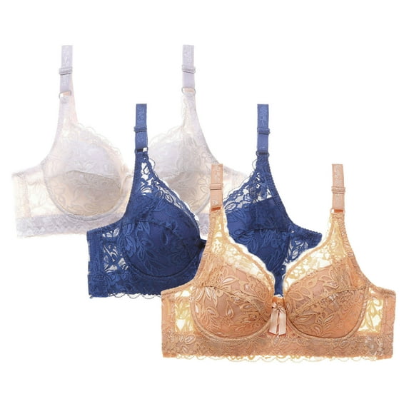 Amidoa Push-up Womens Bras Yellow Underwire Lace 3 Pcs Solid Bras Bralettes for Women XXL