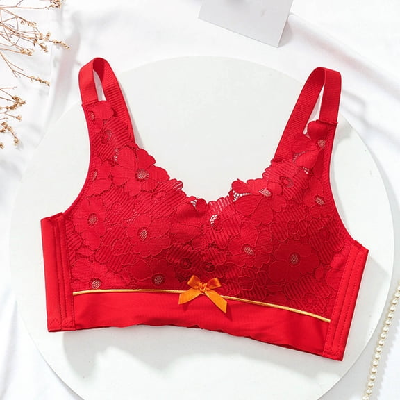 Amidoa Red Bras for Women Lace Full-Figure Push-up Embroidered Brasiers Women's Lingerie 40/90C