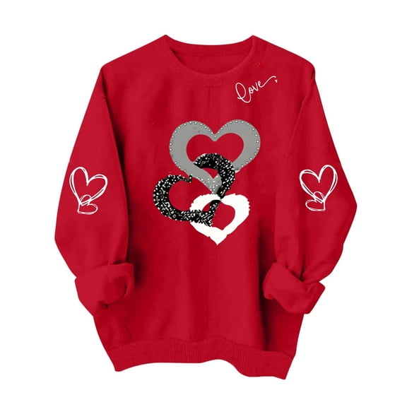 Amidoa Red Tops for Women Long Sleeve Valentines Day Spring Sweatshirts Loose Fit Heart Crewneck Clothes Women Shirt S