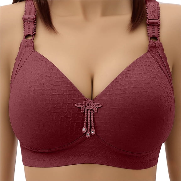 Amidoa Red Women Bras Push up Plus Size Full Coverage Wirefree Large Bust Everyday Bras Bralettes for Women XXXL
