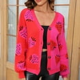 thumbnail image 1 of Amidoa Red Women's Sweaters Button up Cardigan Long Sleeve Cute Oversized Graphic Cardigans Women's Cardigans XL, 1 of 5