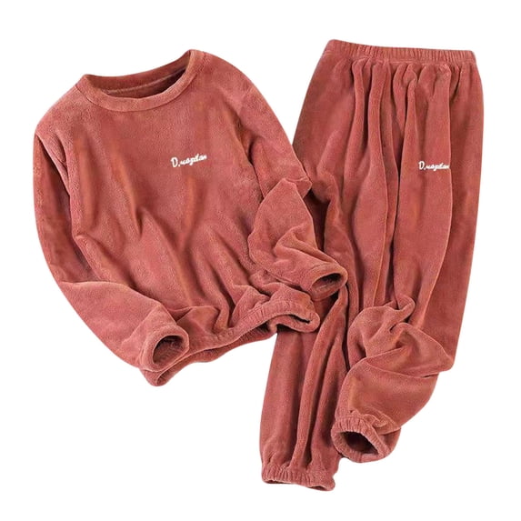 Amidoa Red Womens 2 Piece Pajamas Plush Oversized Solid Fleece Cuffed Joggers Outfits Loungewear Sets Woman Free Size