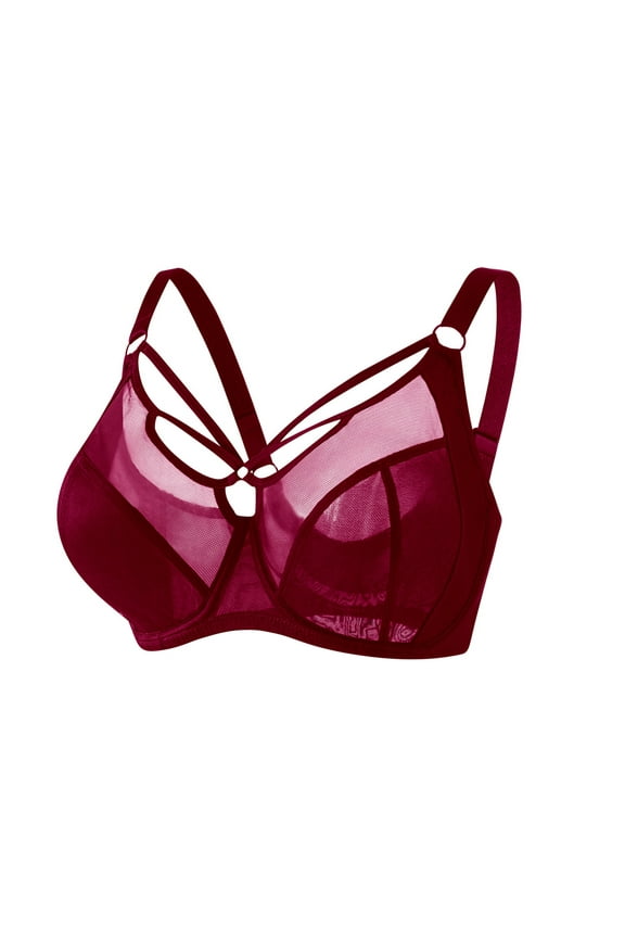 Red Womens Bras Minimizer Large Bust Plus Size Underwire Cutout Front Cross Lingeries Women Bra S（75J）