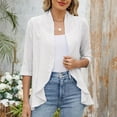 thumbnail image 1 of Amidoa Ruffle Cardigans for Women Trendy Open Front White 3/4 Sleeve Solid Summer Cutout Cardigans Womens Sweaters M, 1 of 8