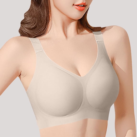 Amidoa Seamless Bras for Older Women Gray Wire-Free Smoothing Solid Push-up Bralette Women Lingerie L