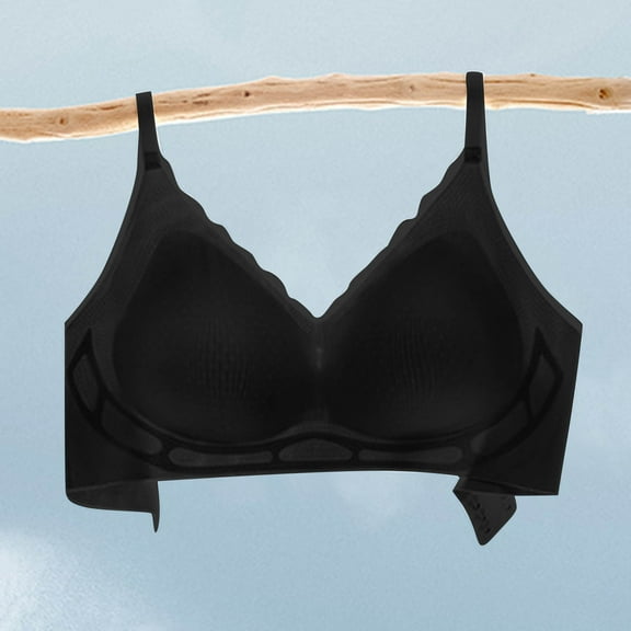 Amidoa Seamless Bras for Older Women Sport Black Push-up Breathable Solid Bandeau Brasiers Women L