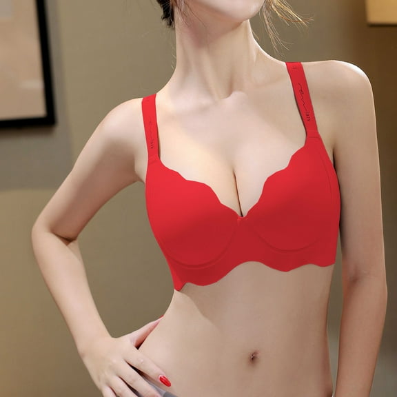 Amidoa Seamless Womens Bras Push-up Back-Smoothing Red Solid Bra Brasiers Women L