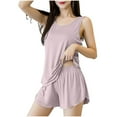 thumbnail image 1 of Amidoa Sheer Pj Sets for Women Pink Solid Elastic Waist Shorts Summer Ruffle Tank Outfits Women's Sleepwear XXXL, 1 of 5