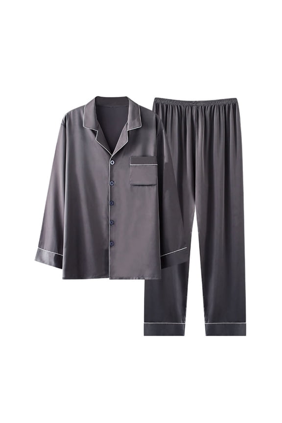 Sheer Womens Pajamas Set Button Down Brown Collared Fall Solid Loose Pants Pajamas Sleepwear for Women L