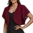 thumbnail image 1 of Amidoa Short Sleeve Womens Cardigans Chiffon Red Crop Ruffle Light Solid Elegant Cardigans Womens Sweater XXL, 1 of 6