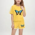 thumbnail image 1 of Amidoa Girls Summer Outfits Short Sleeves T-Shirts and Casual Kids Summer Short Clothing Set Yellow Size 5T, 1 of 8