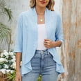 thumbnail image 1 of Amidoa Sky Blue Cardigans for Women 3/4 Sleeve Ruffle Open Front Cutout Solid Summer Cardigans Women Sweater L, 1 of 8