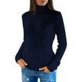 thumbnail image 1 of Amidoa Slim Sweaters for Women Trendy Dark Blue Long Sleeve Turtleneck Fall Cable Knit Sweaters Womens Cardigans XXL, 1 of 5