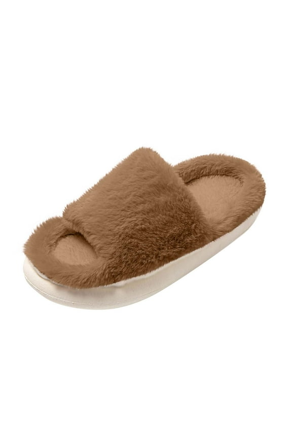 Slipper Shoes for Women Furry Yellow Comfortable House Open Toe Indoor Winter Warm Slides Clogs for Women 36