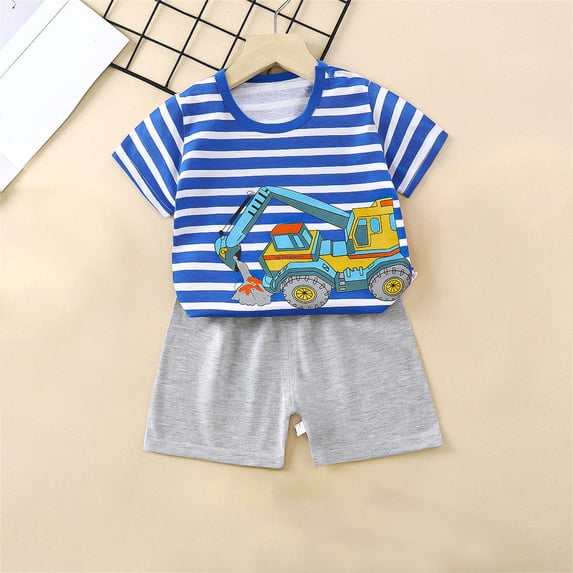 Amidoa Girls Summer Outfits Short Sleeves T-Shirts and Summer Casual Kids Short Clothing Set Blue Size 5T