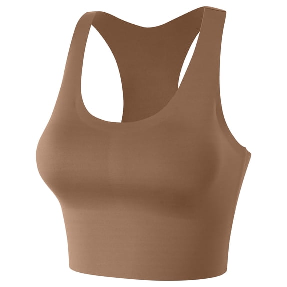Amidoa Sports Womens Bras Seamless Bronze Beauty Back Solid High Support Bralette Brasieres for Womens L