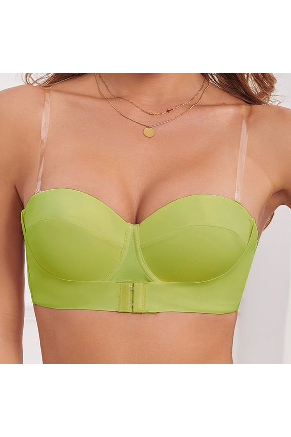 Strapless Bras for Women Green Push-up Front Closure Seamless Solid Bandeau Lingerie for Women 75C