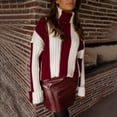 thumbnail image 1 of Amidoa Striped Women Sweater Turtleneck Long Sleeve Red Knit Winter Oversized Sweaters Womens Cardigan Sweaters XL, 1 of 7