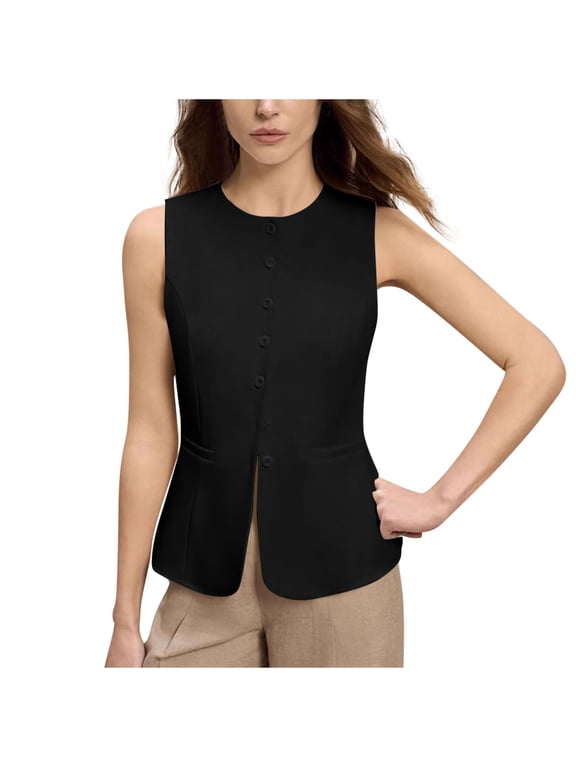 Suit Womens Coats Black Blazer Workout Vest Button up Sleeveless Fashion Solid Waistcoat Womens Jackets M