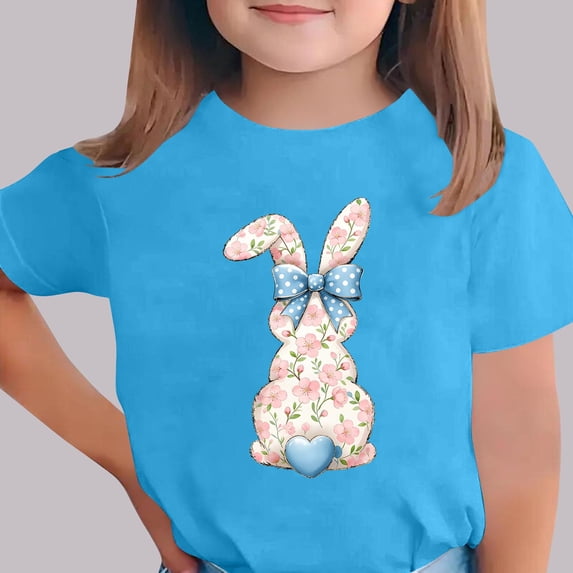 Amidoa Summer Girls Short Sleeve Graphic Crewneck Cute Easter Shirts Pullover Tees