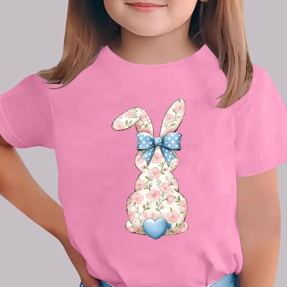 Amidoa Summer Girls Short Sleeve Graphic Crewneck Cute Easter Shirts Pullover Tees