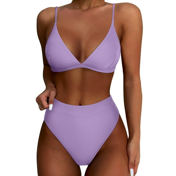 Amidoa Swimwear for Women Cheeky Push-up Solid High Waist Bikini Sets Womens Bottoms