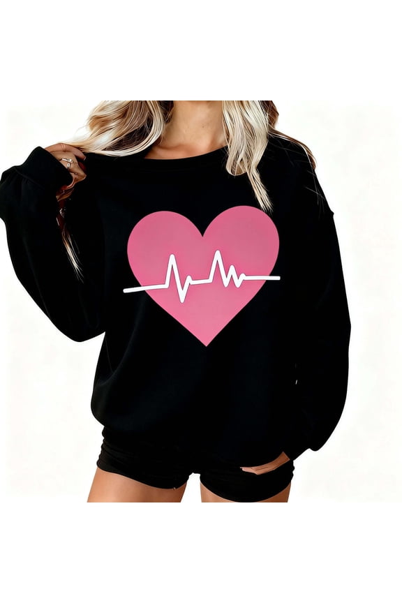 Teacher Womens Tops Black Long Sleeve Valentine's Day Sweatshirts Mock Neck Heart Work Tshirts Women Shirts L